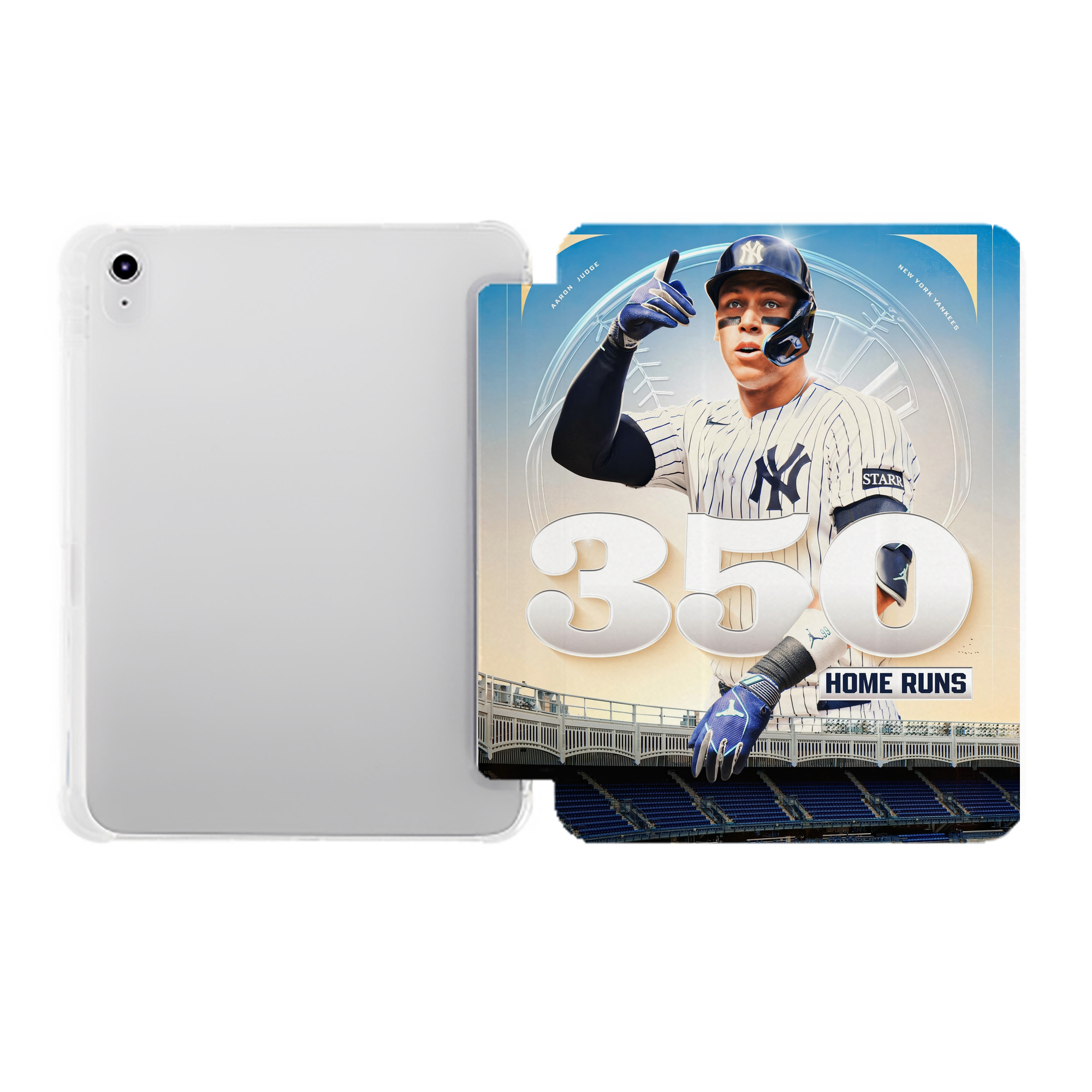 Aaron Judge's 350th Career Home Runs Premium Tri-Fold PU Leather & Silicone IPad Case With Pencil Slot – Fits 9.5,10.5,10.9 – Adjustable Stand, Slim, Protective